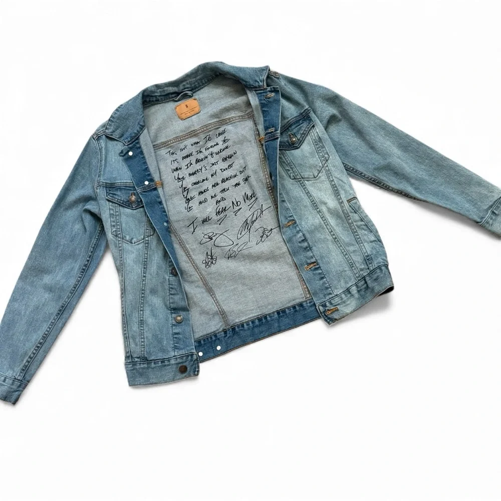 Women's Blue Denim Jacket with Graphic Print - Picture 2 of 3